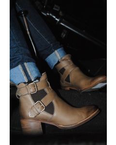 Haby Dual Buckle Leather Ankle Boots